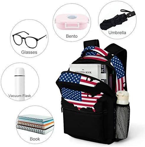 Amerikai Zászló Térkép Utazási Hátizsákok Divat válltáska, Könnyű Multi-Pocket Daypack Iskolai Tanulmányi Munka Bevásárlás