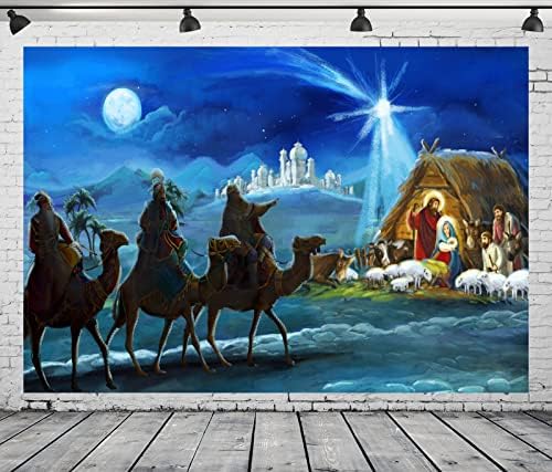 BELECO Szövet 8x6ft Betlehem Hátteret, Karácsony Éjszaka, Csillagfény Szent Család Három Királyok Sivatagban Jászol Jézus