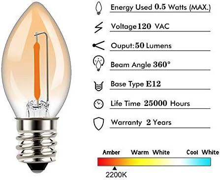 Tsunetani-C7 Edison LED Végtelen Mini Este Izzók 0,5 W Egyenértékű 5 Wattos Izzó - E12 Gyertyatartót Bázis 2200K Ultra Meleg Fehér Haza