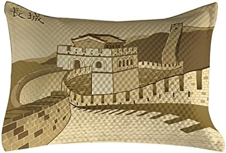 Ambesonne Keleti Steppelt Pillowcover, Kínai Fal, Kastély napnyugtakor Selyem Út Akadály Régi Kulturális Örökség Nyomtatás, Standard