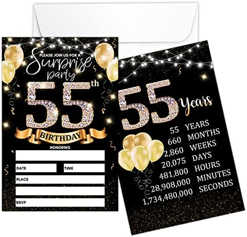 55 Szülinapi Parti Meghívó - Fekete Arany Felkéri a Születésnapi Tábla Nyomtatás A Hátsó Kétoldalas Töltse ki a Meghívókat - 20 Kártyák