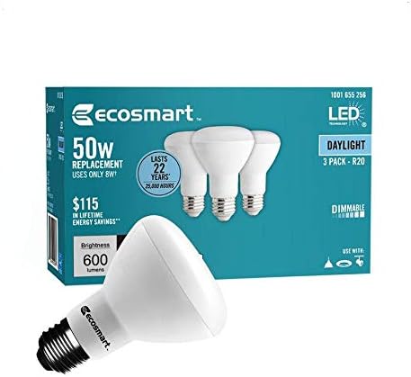 (3 Csomag) EcoSmart R20 Nyári LED, Szabályozható, 600 Lumen, 5000K, 8 W-os (50 Wattos Egyenértékű) Izzó, E26 Közepes Bázis