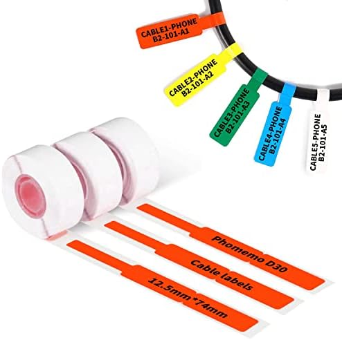 Phomemo D30 Termikus Kábel Címkék Vízálló Wire Kábel Címke, (12,5 mm X 74mm) 65 Címke/Tekercs, Címkék, Matricák Könny Ellenálló, Rugalmas,