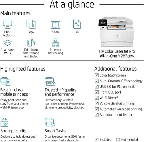 HP Color Laserjet Pro MFP M283cdw Vezeték nélküli multifunkciós Lézer Nyomtató, Fehér - Nyomtatás Beolvasás Másolás Fax - 2.7