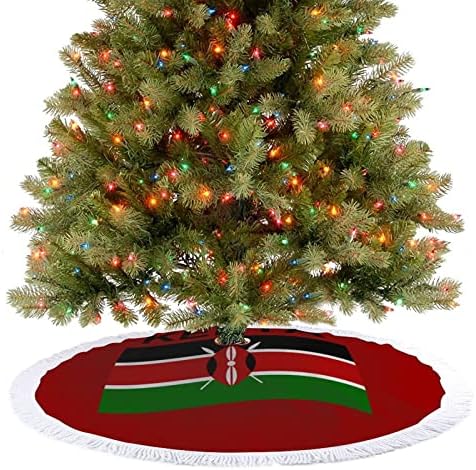 Zászló Kenya karácsonyfa Szoknya, Piros Kör karácsonyfa Szoknya Rojtos Széle Beltéri Kültéri Udvaron Dekoráció