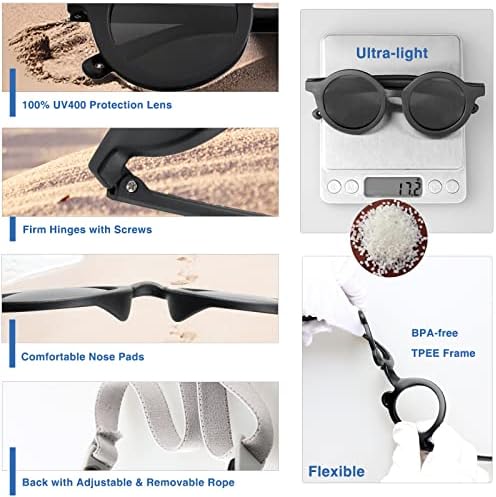HXS 2 Csomag Fél Kedvez Gyerek Napszemüveg a Heveder Kerek Polarizált Szemüveg UV Védelem Fiúk Lányok Árnyalatok Kor 2-8