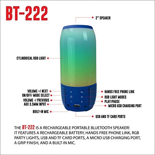 QFX BT-222 LED Bluetooth Hangszóró | 4 Éjszakai Fény Vezeték nélküli Hangszóró-a TWS Képesség, RGB Party Fények, Beépített Mikrofon a kihangosító