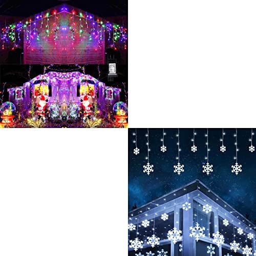 Toodour Jégcsap LED Világítás, LED 360 Karácsonyi Fények & 17.22 ft 264 LED Hópehely Jégcsap Lámpák 22 Csepp