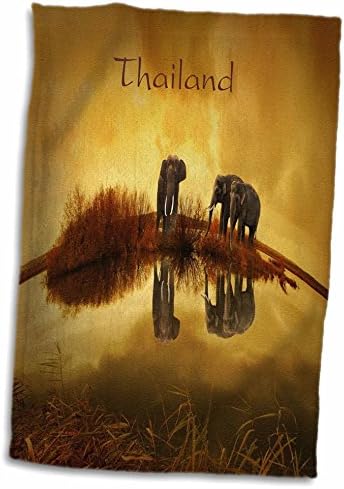 3D Rose Kép Elefánt Thaiföld Tükröződik a Víz kéztörlő, 15 x 22
