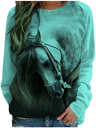 Alkalmi Aranyos 3D Horse Nyomtatott póló Női Divat Grafikus Pulóver Melegítőfelső Túlméretezett Pulóver Laza Fit Tunika Felső