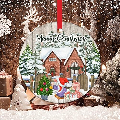 Boldog Karácsonyt Farm Gnome Karácsonyi Díszek Parasztház Téli Hó Fa Karácsonyfa Díszítés Emlék Újévi Ajándék Karácsonyi Ajándék