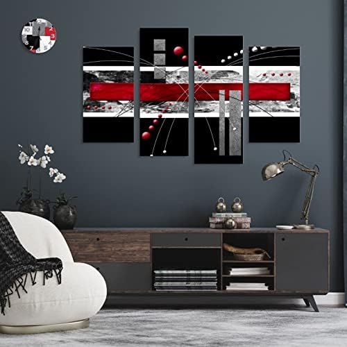 YPY Nagy Fekete Piros Vászon Wall Art - 4 Panelek Modern Absztrakt Picutre Készlet Otthoni Dekoráció - Kortárs Festmény, Grafika