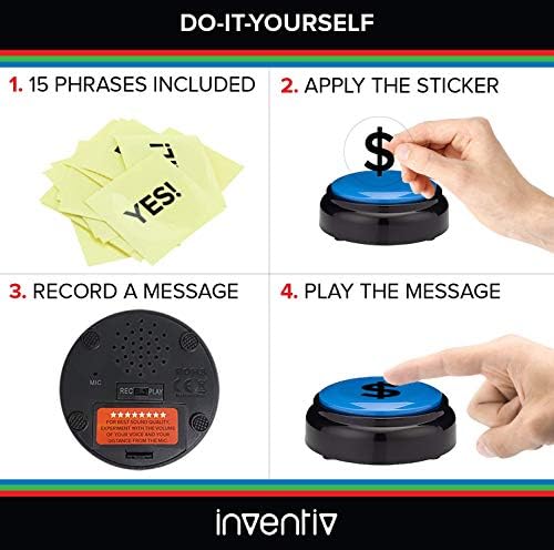 Inventiv Pack 3 Egyéni Írható Beszél Gombot, 30 Második Kutya Gombok Kommunikációs Pet Képzés Csengő, Kék +, Piros + Zöld