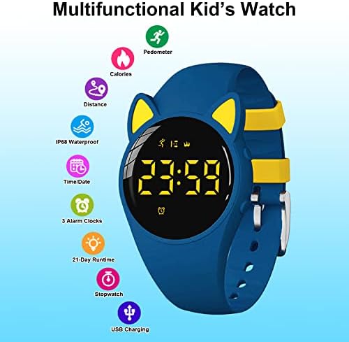 HUYVMAY Gyerekek Fitness Tracker Lépésszámláló Nézni Anélkül, hogy App/Bluetooth, USB Töltés 1 Óra 20 Napig Használja, IP68 Vízálló Digitális