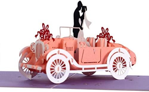 ARANYOS POPUP - Évforduló Kártya a Menyasszony meg a Vőlegény Esküvői Autó Design, Valentin Napi képeslap, Rád Gondolok, Kártya, Szülinapi