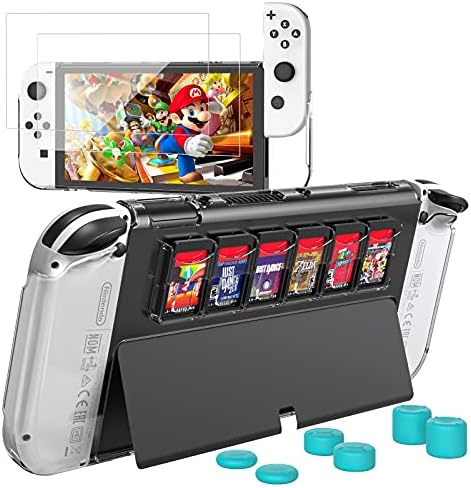 MoKo Esetben a Nintendo Kapcsoló OLED Modell 2021, PC Védelmi Tartozékok tok 6 Játék Kártya Slot a Nintendo Kapcsoló OLED 6 Hüvelykujj Caps