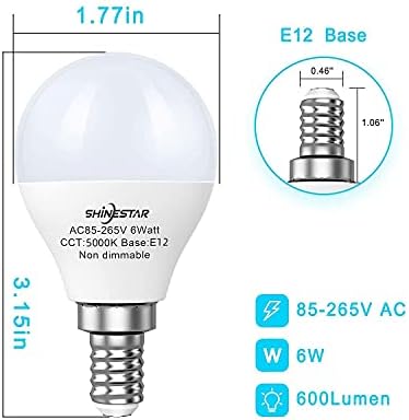 SHINESTAR 6-Pack A15 E12 Mennyezeti Ventilátor LED Izzók 60 watt Egyenértékű, Tartalmazzák a 3-Pack 5000K Nappal 3-Pack 2700k