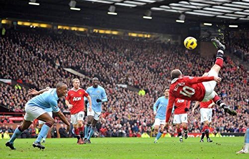 Aláírt Fekete Foci Rezsi Cél vs Man City Wayne Rooney, a Manchester United Dedikált Fotó Fényképezett Kép Keret, A4 12x8 Foci