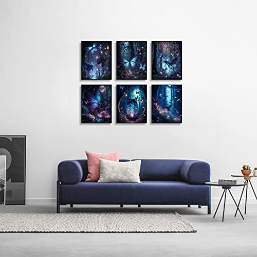 Kék Pillangó Poszter, Színes, Világító Erdő Természeti Táj Állati ösztönök,a Wall Art a Lány Bethroom Dekoráció,8x10inches keret nélküli