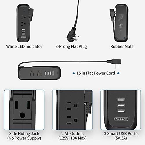 6 Üzletek túlfeszültségvédő elosztó USB Portok, 10 ft Hosszabbító Kábel Lapos Csatlakozó elosztó Falra a Körben Elhelyezett