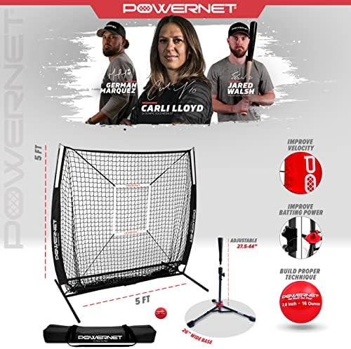 PowerNet 5x5 Gyakorlat Nettó + Deluxe Tee + Strike Zone + Súlyozott Képzés Labda Csomag | Baseball-Softball Dobó Szemrebbenés