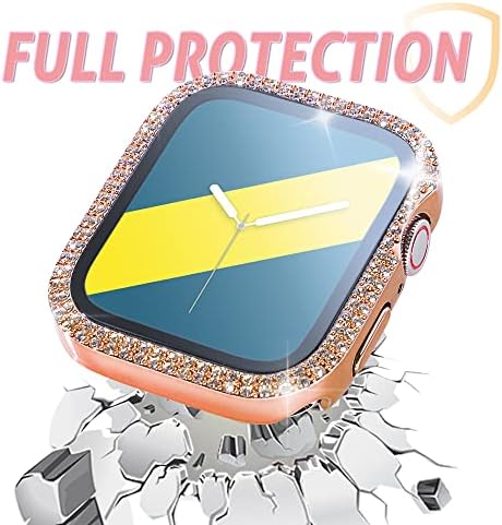 MIXPOET Nézni az Esetben Kompatibilis Apple Nézni Sorozat 7, Vigyázz Fedél Bling Diamond & Edzett Üveg kijelző Védő fólia (45 mm, Rózsa Arany)