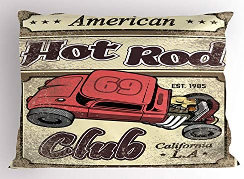 Ambesonne versenyautó párnahuzatot, Amerikai Hot Rod Klub Kaliforniai LA Betűkkel egy Poszteren, Mint a Tüntetés, Dekoratív Szabványos