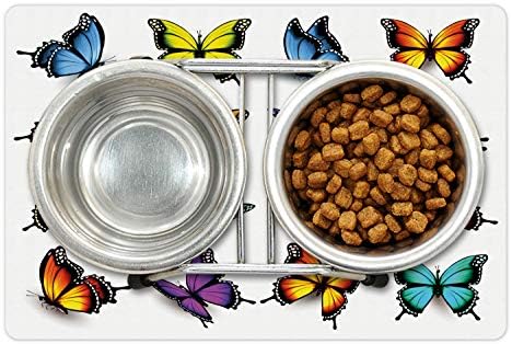 Ambesonne Pillangó Pet-Mat Élelmiszer, Víz, Színes Lepke Szárnya Állat Tavaszi Inspiráló Design, Téglalap Csúszásmentes gumiszőnyeg a Macskák,