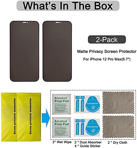 SOOPUR [2 Csomag Kompatibilis az iPhone 12 Pro Max 6.7 Matt Adatvédelmi képernyővédő fólia, Tükröződésmentes Anti-Spy karcálló Edzett