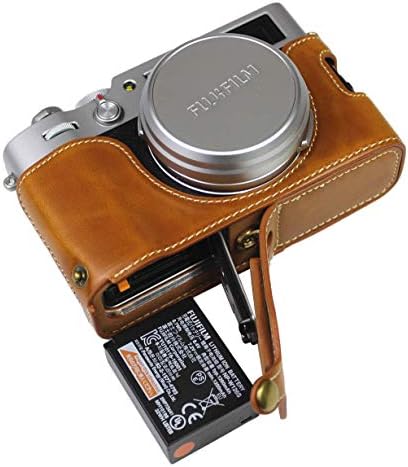 Alsó Nyílás Verzió Fuji Fujifilm x100v Védő PU Bőr Fél Fényképezőgép tok Táska, Állvány, Design, csuklópánt Sötét Barna