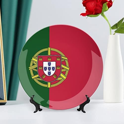Portugália Lobogója porcelán Díszítő Tányér Kerek Kerámia lapok Kézműves Display Állvány Home Office Fal Vacsora Dekoráció