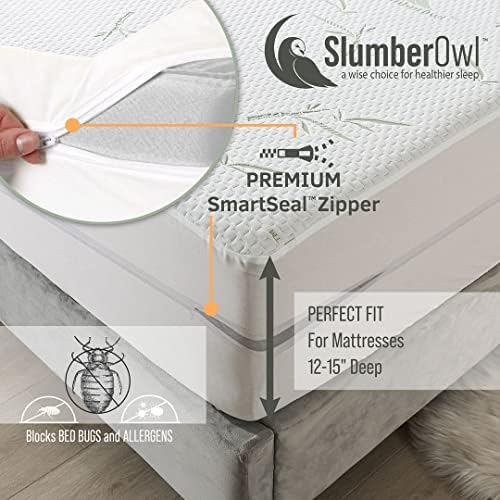 SlumberOwl Prémium Bambusz Cipzáras Matrac Encasement – Vízálló, Hűtés & Ultra Puha 12-15 Mély