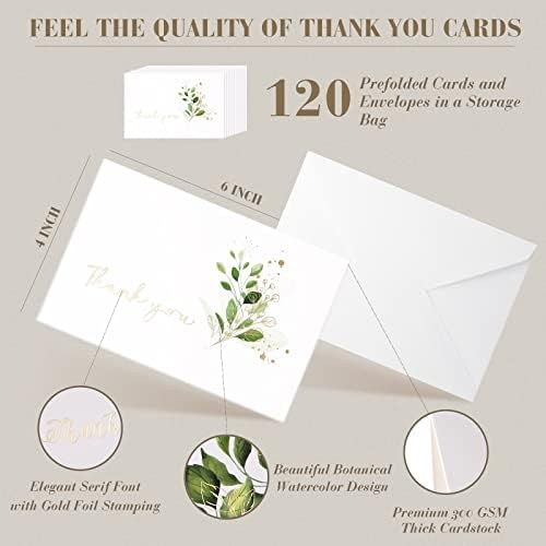 120 Eukaliptusz Esküvői Köszönöm Kártyák Borítékok Tömeges 4 x 6 Hüvelyk Üres Köszönöm Jegyzetek Üzleti Akvarell Lombozat Köszönöm Kártyák