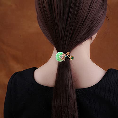 Klasszikus Kínai Természetes Jade Kő Haj Nyakkendő, Retro Kínai Haj Kiegészítők Nők, Virág Haj Rugalmas Kötelet, Smaragd, Gyöngy,