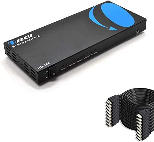 Orei 1080p 1x8 HDMI Splitter 1 Port 8 HDMI Display Másolat/Tükör - 10 Pack HDMI Kábel