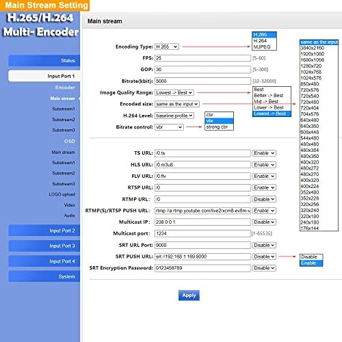 URayCoder 4K H. 264 SD HD 3G-SDI Videó Streaming Kódoló IPTV Élő Adás HD-SDI Transmitter HTTP RTSP, UDP, SRT, A, RTMPS stb Jegyzőkönyv