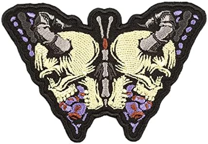 Pillangó Koponyák Patch - Hímzett Démon Fejét, Halloween-Kellékek - Vassal - Méret: 3.9 x 2.7 cm