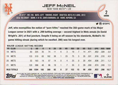 2022 Topps Chrome 2 Jeff McNeil New York Mets MLB Baseball Trading Card