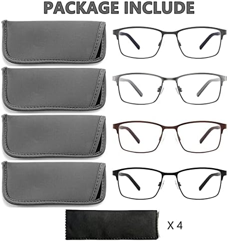 4 Csomag Olvasó Szemüveg, a Férfiak, a Kék Fény Blokkoló Számítógép Olvasók, Anti-UV-Ray/Szem Megerőltetése/Vakító, Fém Keret, Szemüveg