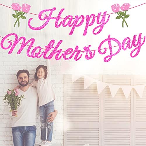 Boldog Anyák Napja Party Dekorációk, Kellékek Rózsaszín Csillogó Boldog anyák napját Banner Virág Jel Anyák Napi Ajándékok Haza Fél Köpeny