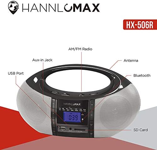 HANNLOMAX HX-506R Hordozható AM/FM Rádió, Bluetooth, USB/SD Foglalat MP3 Lejátszás, Aux-in, AC/DC Kettős áramforrás (Fekete)
