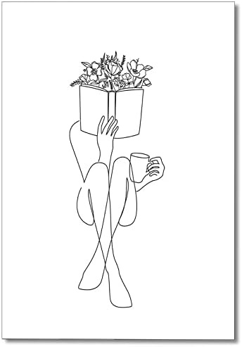 Modern Absztrakt Minimalista Vonalat a Nők Olvasás Vászon Wall Art Bohém Botanikus Virág Esztétikai Plakátok Kortárs Fekete-Fehér