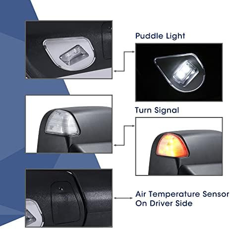 Vontató Tükör - Kompatibilis 2019-2022 Dodge Ram 1500 Pickup-a Hatalom Korrigált Üveg Fűtött LED lámpa Fény Tócsa Lámpa Hőmérséklet
