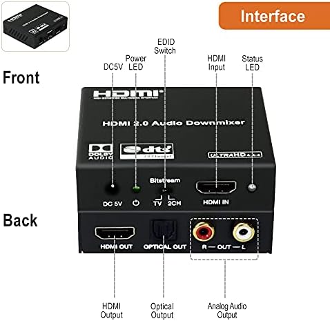 J-Tech Digitális HDMI 2.0 Audio Extractor Átalakító Downmixer Csomag Digitális Toslink Optikai SPDIF Audio Kábel 3ft