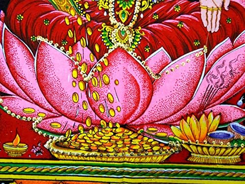 Kézműves India Lakshmi Ganesha Saraswati Batik Pamut Falra Flitterekkel Festmény : Méret 43x30 Hüvelyk