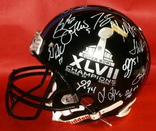 Dedikált 2012 Baltimore Ravens Super Bowl 47 Champs Fs Hiteles Sisak Szövetség - Dedikált NFL Sisak