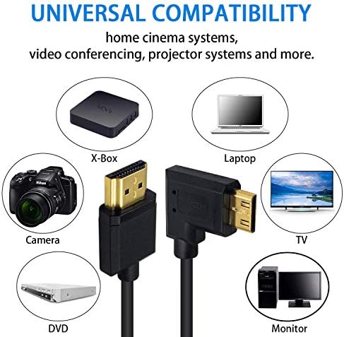 Duttek Mini HDMI Szabvány HDMI Kábel HDMI-Mini HDMI Kábel, Ultra-Vékony Bal Könyök 90 Fokos Mini HDMI Male-HDMI Férfi Kábel Támogatja a 4K