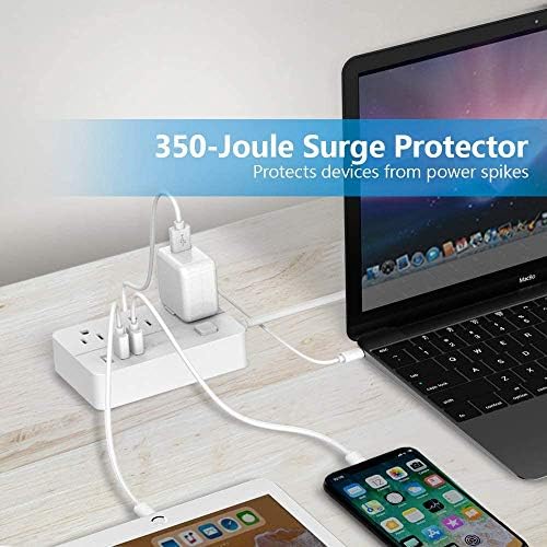 Elosztó Túlfeszültség Védő JSVER elosztó, 3 USB 3 Outlet, 4.92 Ft Hosszabbító Asztal USB Töltő Állomás iPhone 13/Max/12/XR/X, Otthoni, Irodai,
