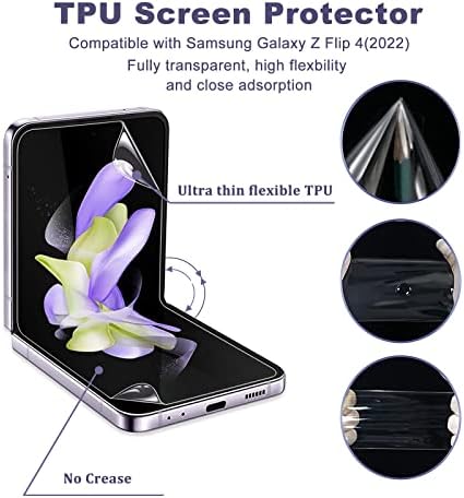 4Pack Puha TPU képernyővédő fólia Samsung Galaxy Z Flip 4, Kompatibilis a Samsung Galaxy Z Flip 4, Buborék Mentes&Anti Karcolás
