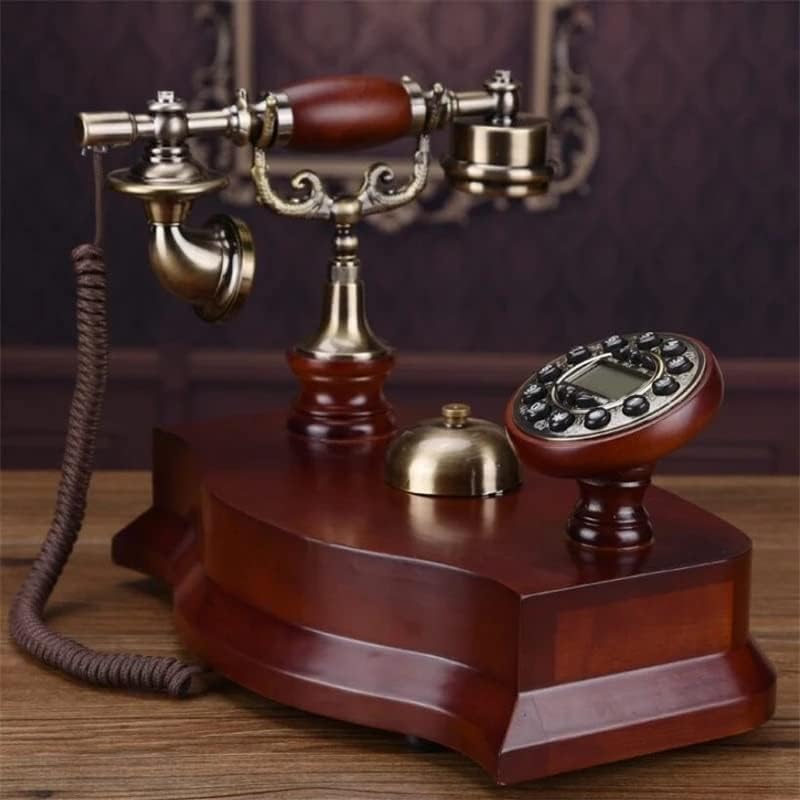 SJYDQ Antik Vezetékes Telefon Mechanikus Bell Lelkipásztori Retro Home Office Tömör Fa Vezetékes Telefon Kék Háttérvilágítás+Kihangosító+Hívófél-AZONOSÍTÓ